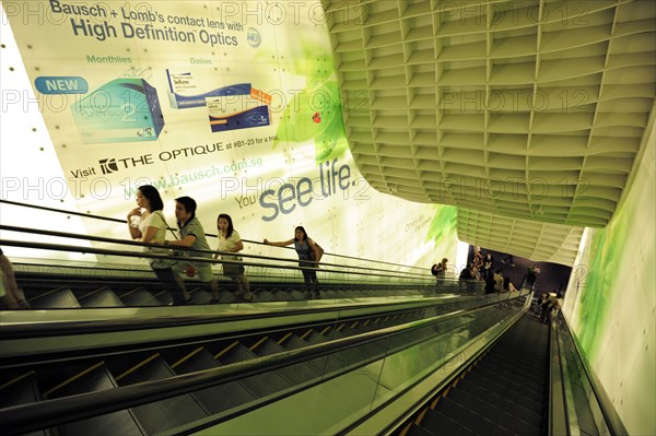 Escalator to the MRT train at the Ion Orchard Shopping Centre