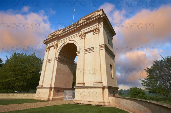 The neo-classic Corinthian Arch designed by Giovanni Battista Borra in the 1750's looking towards the south side of the Duke of Buckingham's Stowe House