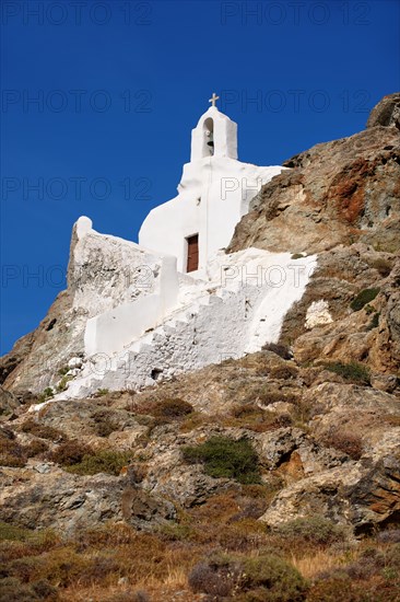 Hill top Orthodox cave church above Naxos Thira