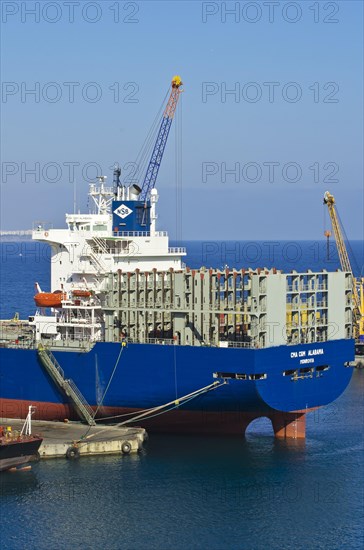 Container port with a container ship in the port of Antalya