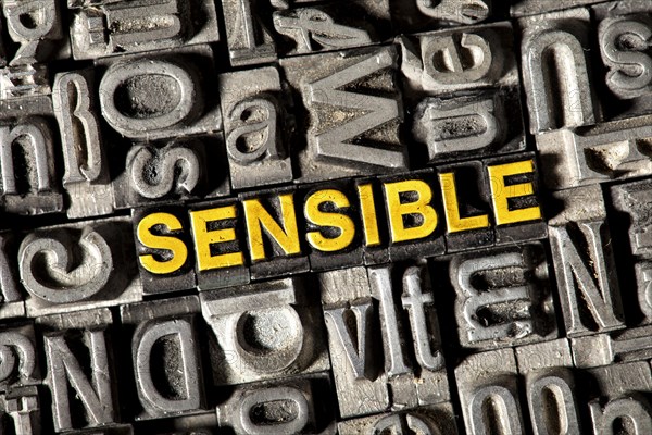 Old lead letters forming the word "SENSIBLE"