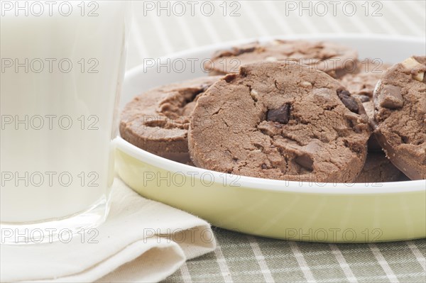 Chocolate chip cookies and a glass of milk