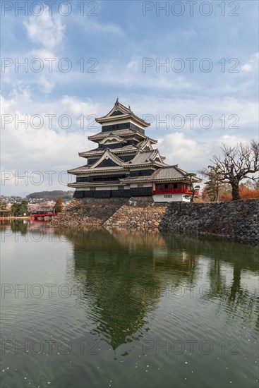 Old Japanese castle reflected in the moat