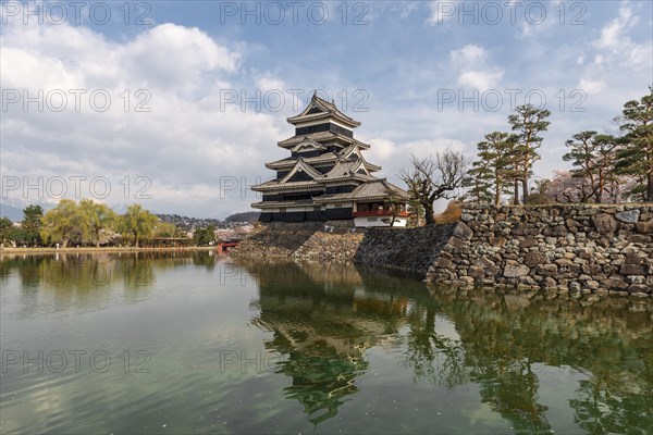 Old Japanese castle reflected in the moat