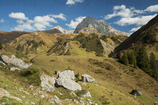 View of Mt Wildgrubenspitze at Spullersee Lake in Vorarlberg