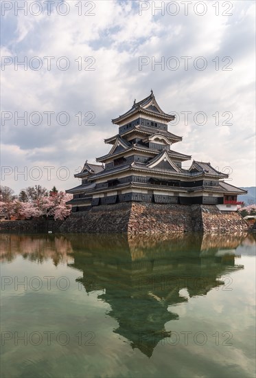 Old Japanese castle reflected in the moat