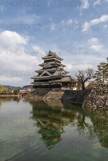 Old Japanese castle reflected in the moat