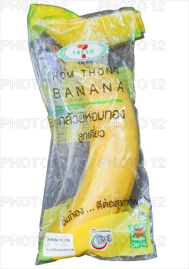 A banana wrapped in plastic