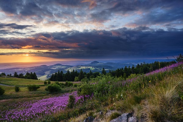View from the Wasserkuppe to the hilly landscape at sunset