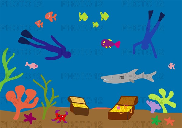 Diver on a treasure hunt in the sea