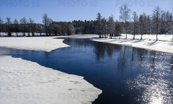 Open water in frozen lake