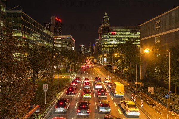 Main traffic artery Theodor-Heuss-Allee in the evening rush hour