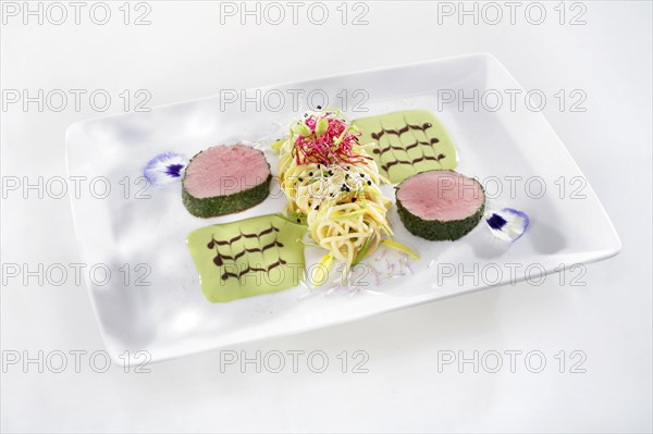 Poached veal fillet with sprouts salad