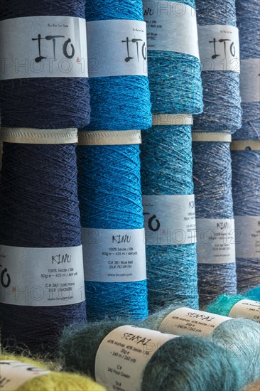 Wool and silk in different blue colors