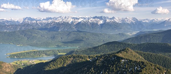 View from Herzogstand to Walchensee with Lake Walchensee
