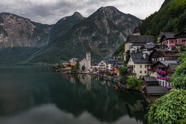 Village view Hallstatt with church