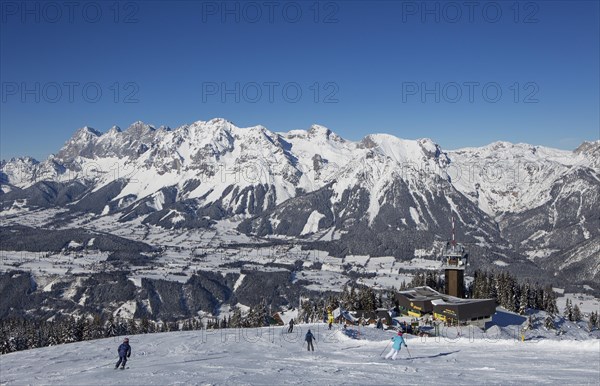 Ski area Planai with view to the mountain station and the Dachstein massif