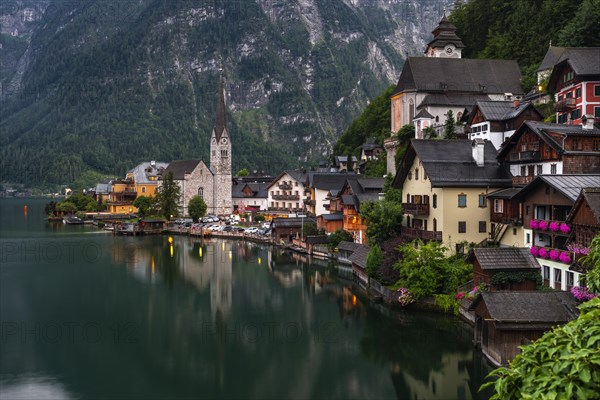 Village view Hallstatt with church