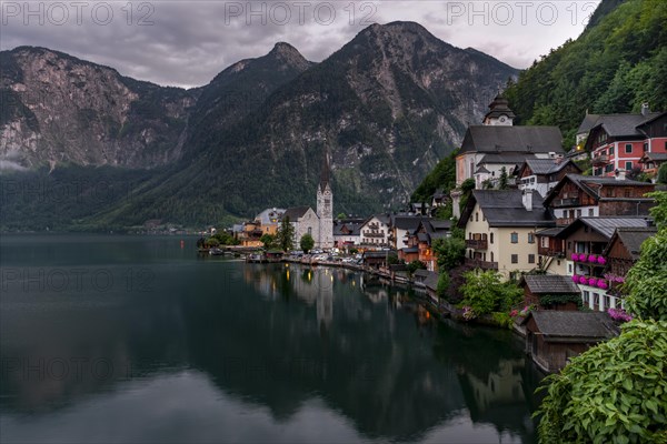 Village view Hallstatt with church