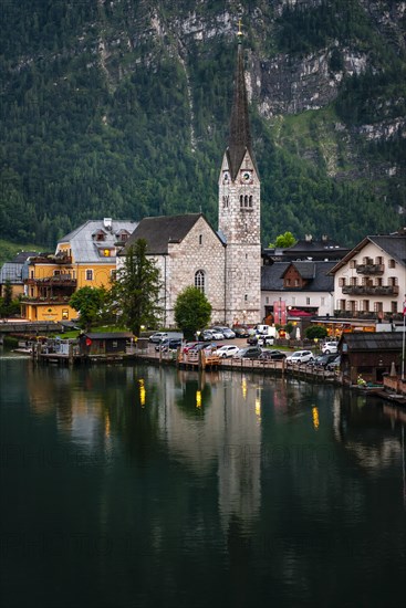Village view Hallstatt with church