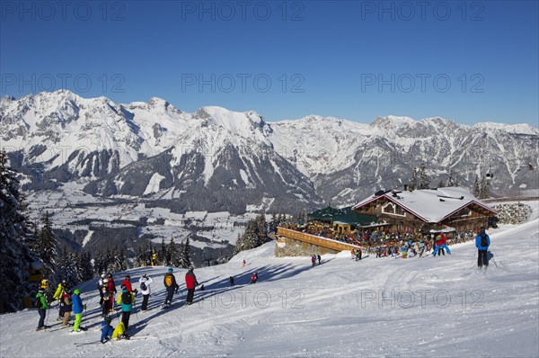Ski area Planai with view to the Schafalm and the Dachstein massif