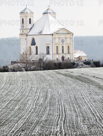 Pilgrimage church Marienberg in winter