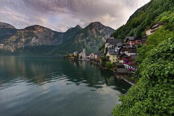 Village view Hallstatt with church