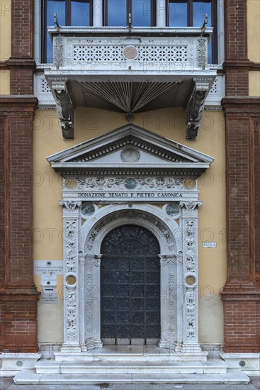 Entrance portal and balcony of the restored Renaissance palace