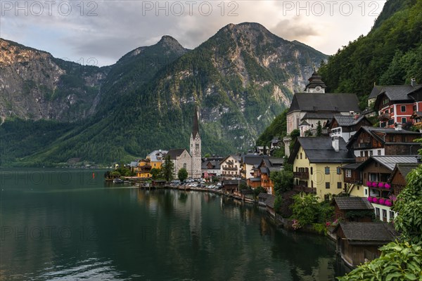 Village view Hallstatt with church