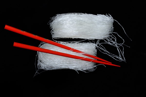 Asian glass noodles with red chopsticks