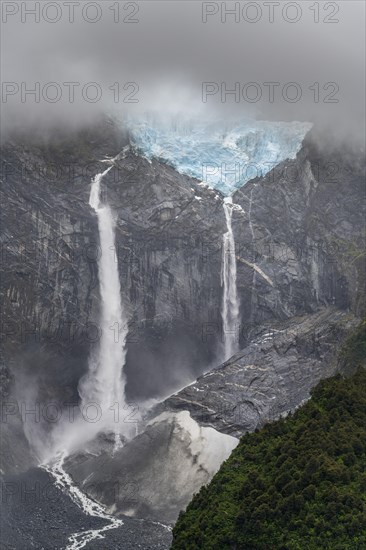 Hanging glacier and waterfalls