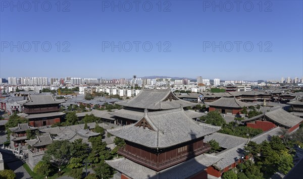 Panoramic view from the tower of Huayan Temple to traditional houses and skyline