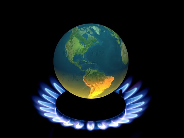 Earth globe with flames