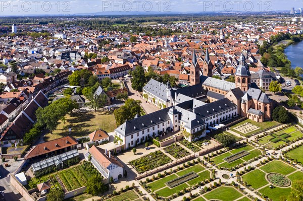 Aerial view, Convent garden with Basilica of St. Marcellinus and St. Peter