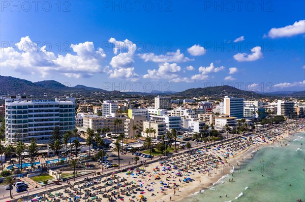 Aerial view over the bay of Cala Millor and Cala Bona, Manacor region