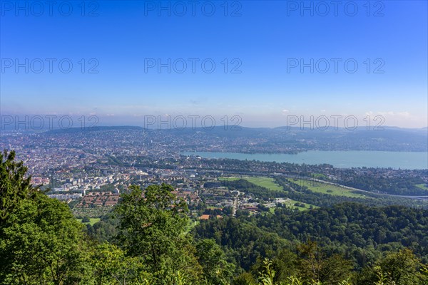 View from the Uetliberg to the city of Zurich and Lake Zurich