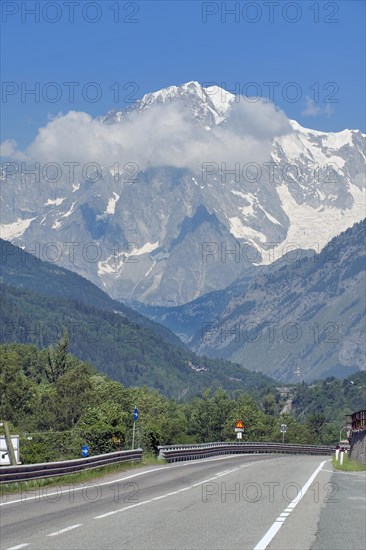 River Dora Baltea and Mont Blanc