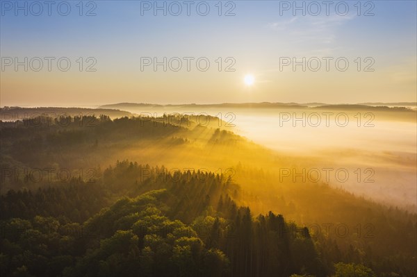 Sunrise with fog in the Isar valley