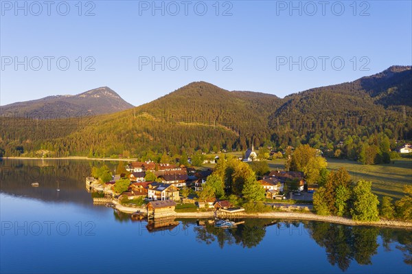Village Walchensee and Walchensee in morning light