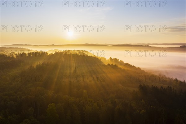 Sunrise with fog in the Isar valley