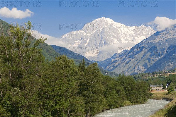 River Dora Baltea and Mont Blanc
