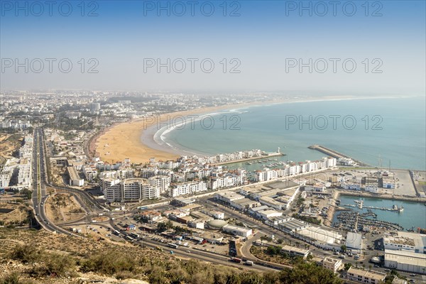 Modern architecture and sandy beach in Agadir