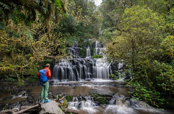 Hiker at the waterfall
