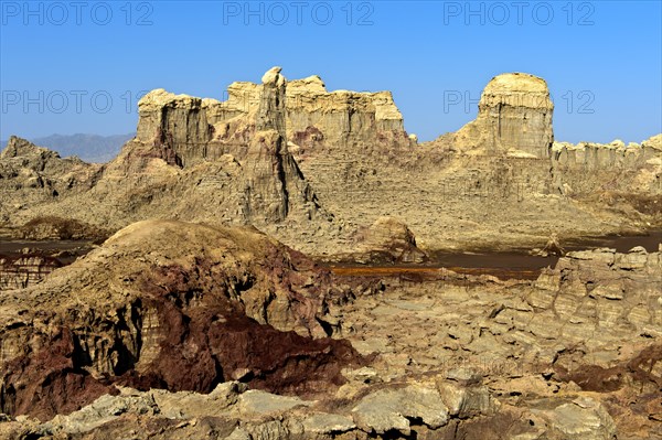 Mountains of potassium and magnesium salts in the Salt Gorge of the Dallol Volcano