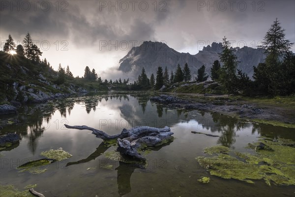 Evening atmosphere at Lake Lago de Limides and Tofana di Rozes