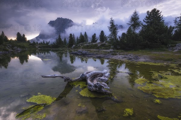 Evening atmosphere at Lake Lago de Limides and Tofana di Rozes