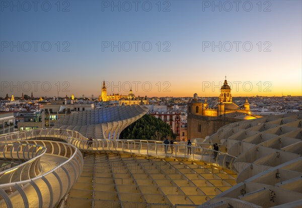 View over Sevilla from Metropol Parasol at sunset