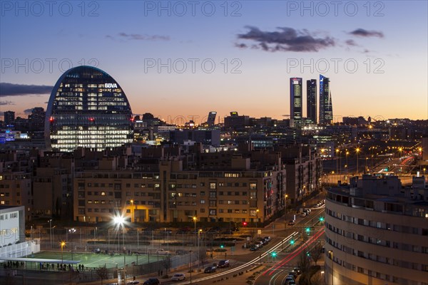 Skyline of the Las Tablas district at dusk