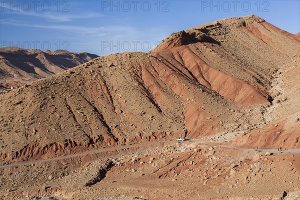 Off-road vehicle in the High Atlas Mountains near the village of Amejgag