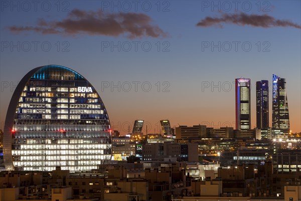 Skyline of the Las Tablas district at dusk